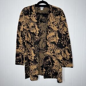 Chico’s Women’s Animal Print Jacquard Cardigan Leopard Cat Size 2 Large